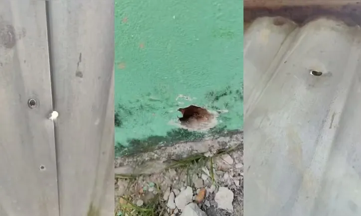 Portão e paredes da casa de Silvane foram atingidos  pelos  tiros