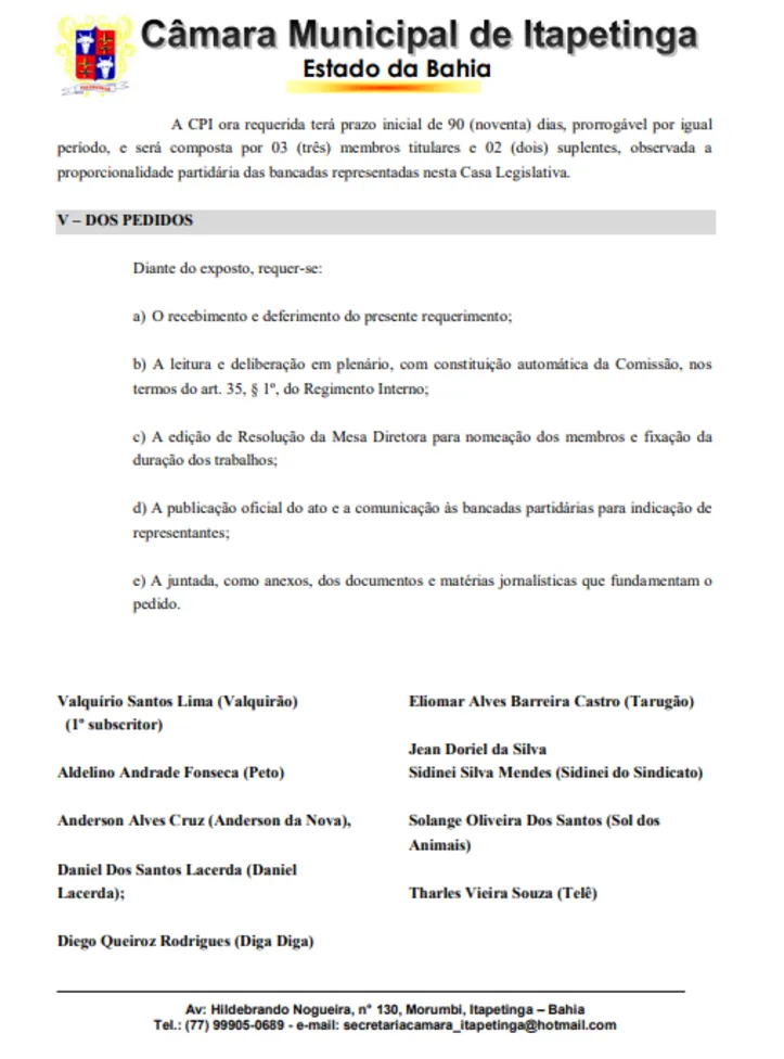 Imagem ilustrativa da imagem CPI deve apurar devolução de R$ 500 mil à Prefeitura de Itapetinga