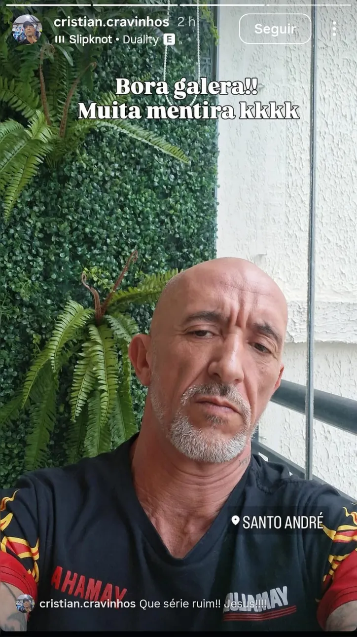 Posicionamento de Cristian Cravinhos nos stories do Instagram