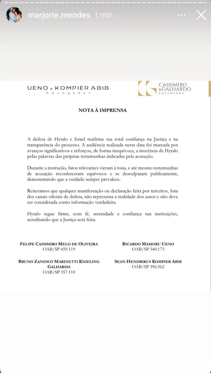 Pronunciamanto oficial do influenciador