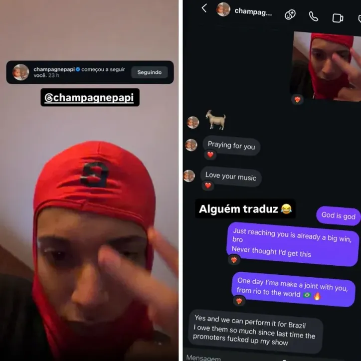 Post de Oruam com Drake