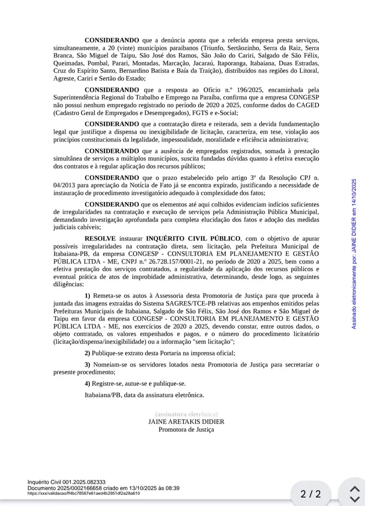 Imagem ilustrativa da imagem Empresa com 20 contratos em prefeituras entra na mira da Justiça