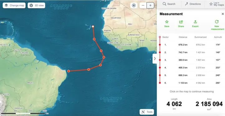 Antiga rota marítima transatlântica guiada por ventos e correntes, usada para ligar a África ao Brasil