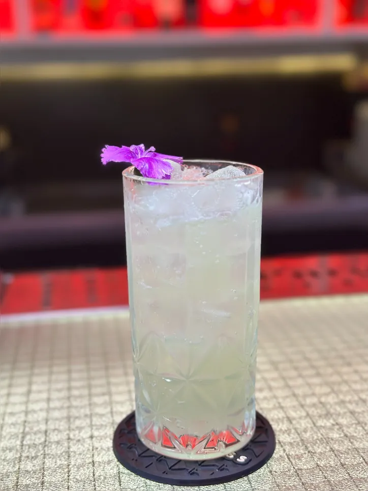 O drink Maçã de Lilith, feito com maçã verde, coco, limão tahiti e solução salina
