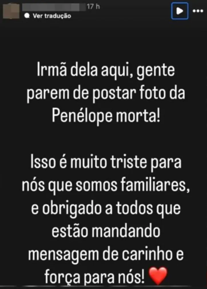 Familiares da "Japinha do CV" pediram para que as pessoas não compartilhas fotos dela