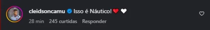 Comentário publicado pro Camutanga no Instagram