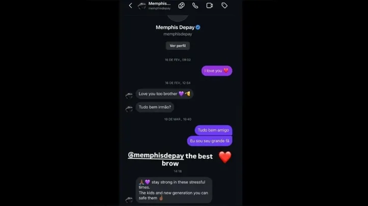 Imagem ilustrativa da imagem Memphis Depay se comove e envia mensagem a Oruam após megaoperação