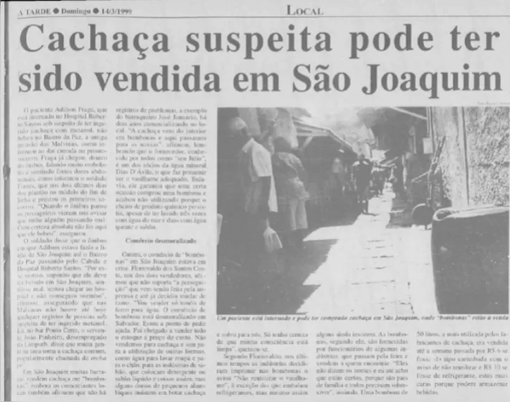Imagem ilustrativa da imagem Metanol já matou dezenas de pessoas na Bahia há 26 anos; relembre