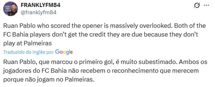 Comentário feito por usuário no twitter