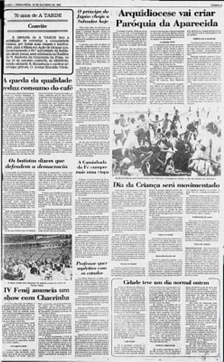 Edição de 12/10/1982 anuncia desejo da Arquidiocese criar paróquia no Imbuí