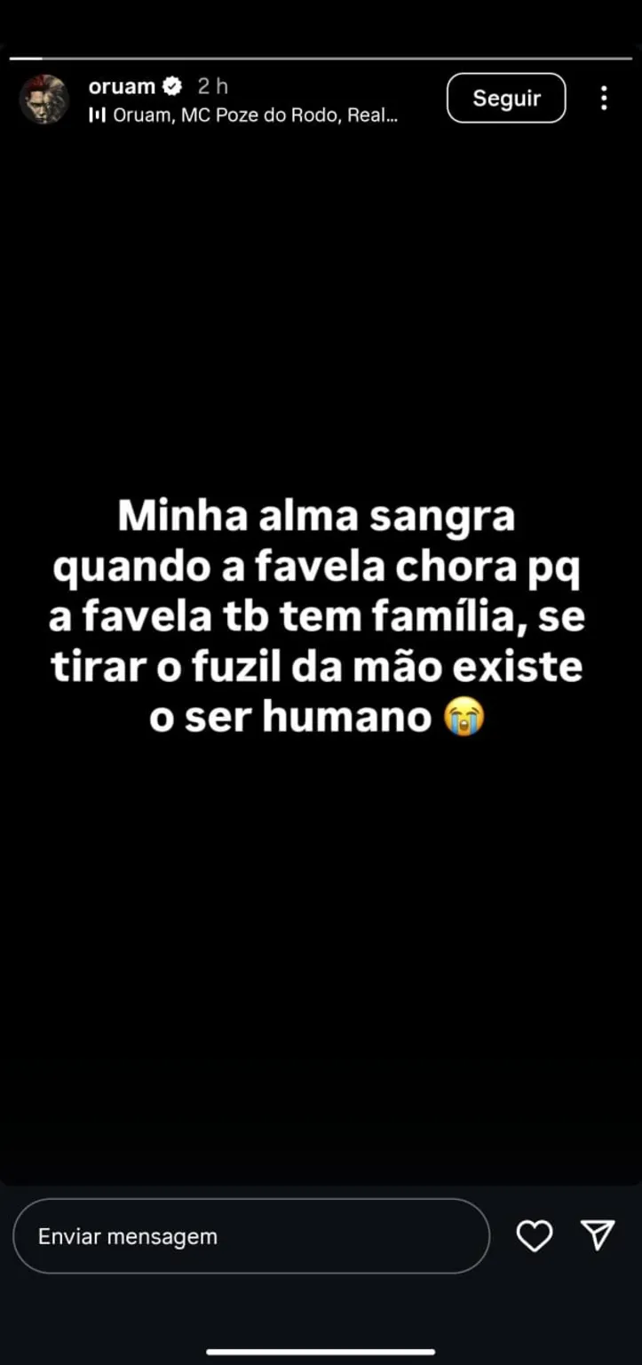 Oruam se pronuncia sobre operação no Rio de Janeiro