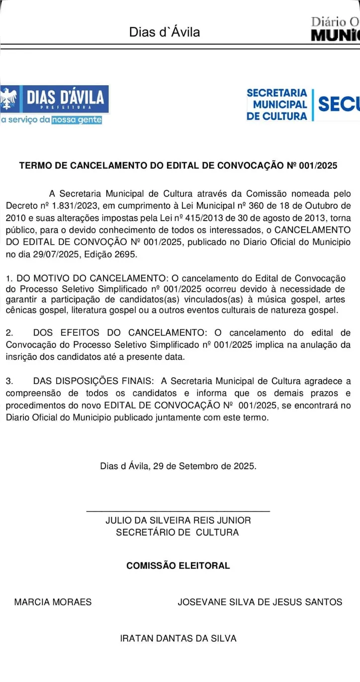 Cancelamento de edital teve como propósito garantir a presença de candidatos ligados à cultura gospel