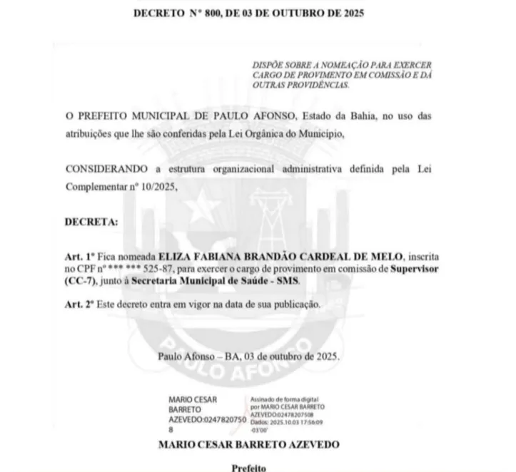 Imagem ilustrativa da imagem Prefeito baiano é acusado de empregar seis pessoas da mesma família