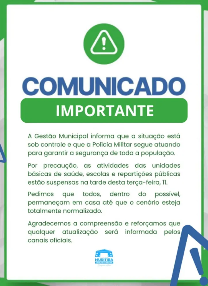 Imagem ilustrativa da imagem Prefeitura suspende serviços e pede que população fique em casa após tiroteio