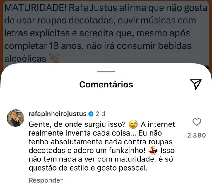 influenciadora destacou que suas preferências não devem ser interpretadas como padrões