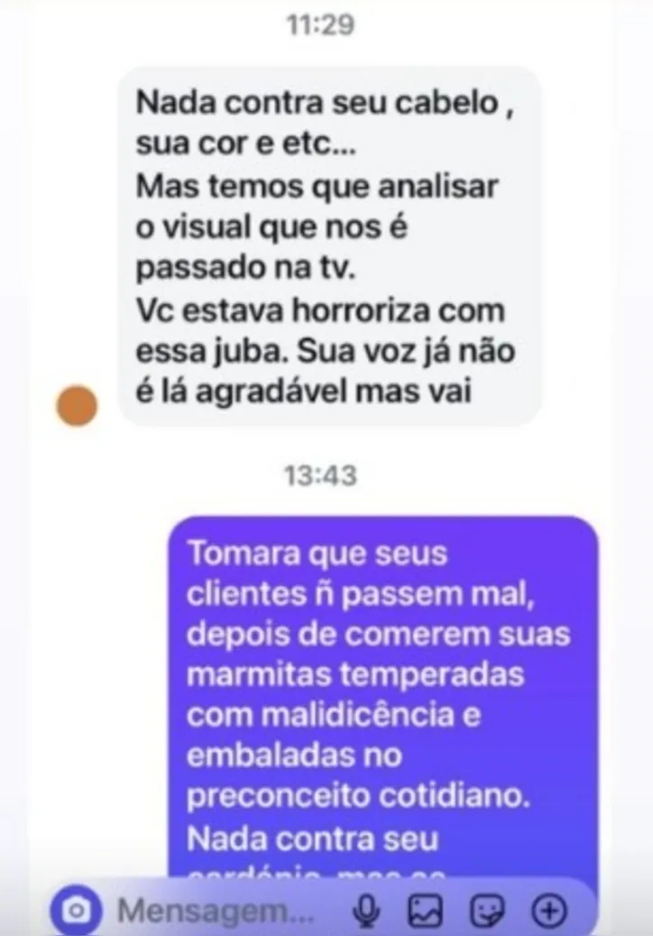 Comentário racista feito pelo internauta