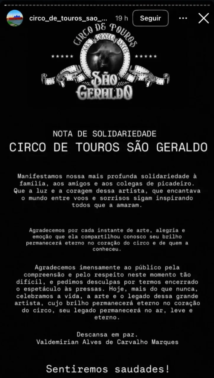 Imagem ilustrativa da imagem Trapezista baiana morre após cair durante apresentação de circo