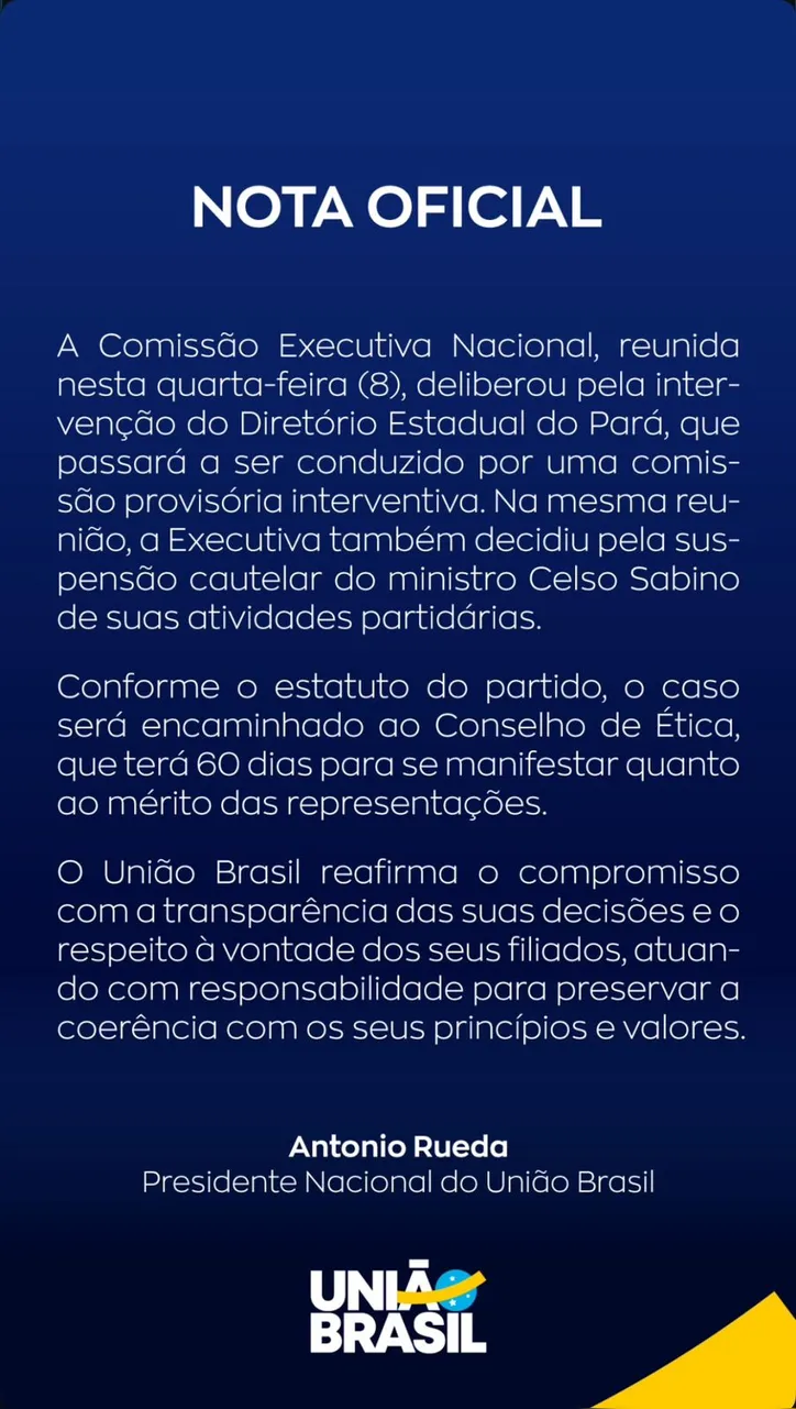 Imagem ilustrativa da imagem União Brasil toma atitude e inicia expulsão de Celso Sabino