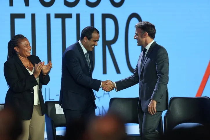 Emmnauel Macron, Bruno Reis e Margareth Menezes