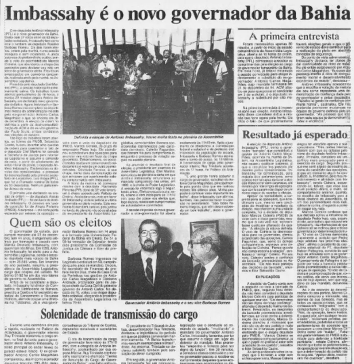 Capa de A TARDE destacando vitória 'tampão' de Imbassahy