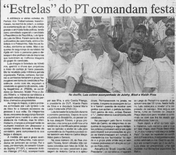 Jutahy durante o desfile do 2 de Julho ao lado de Lula