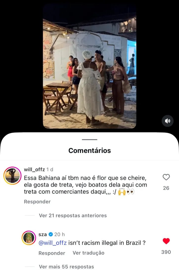 Comentário de SZA na publicação