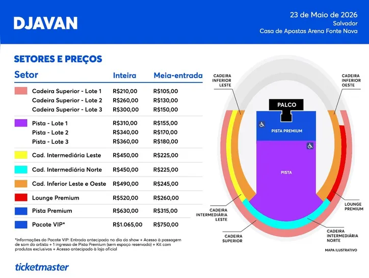 Preços do show em Salvador