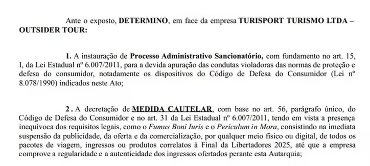 Suspensão de venda de pacotes determinada pela Procon