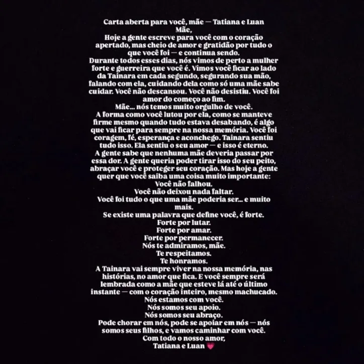 Carta dos filhos de Tainara Souza Santos