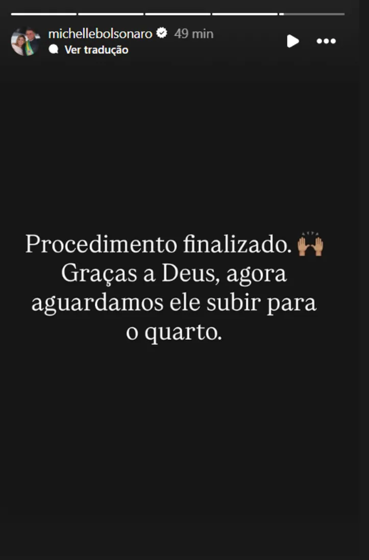 Imagem ilustrativa da imagem “Graças a Deus”: Michelle comemora fim de cirurgia de Bolsonaro