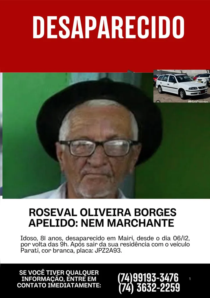 Imagem ilustrativa da imagem Idoso de 81 anos desaparece em Mairi, no centro-norte da Bahia