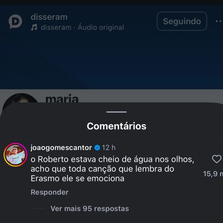 Print do comentário de João Gomes no Instagram