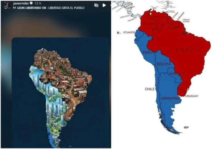 Imagem mostra Brasil e países governados pela esquerda como favela.