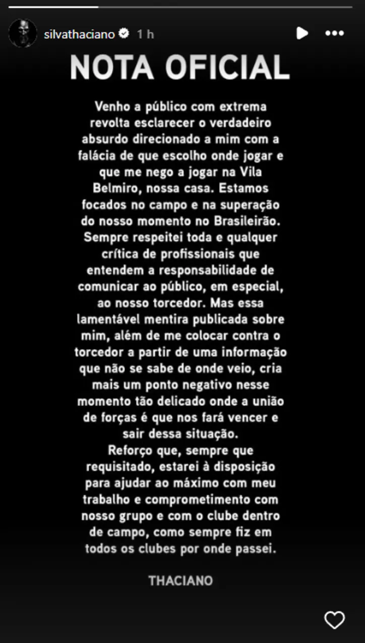 Story publicado por Thaciano no Instagram