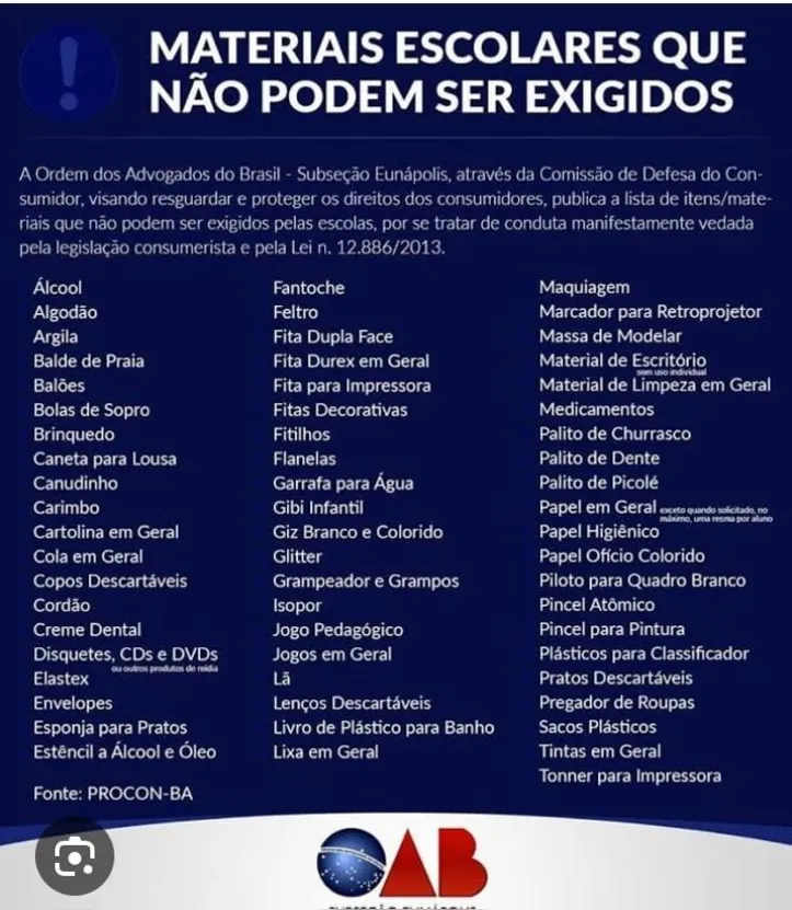Lista de itens proibidos