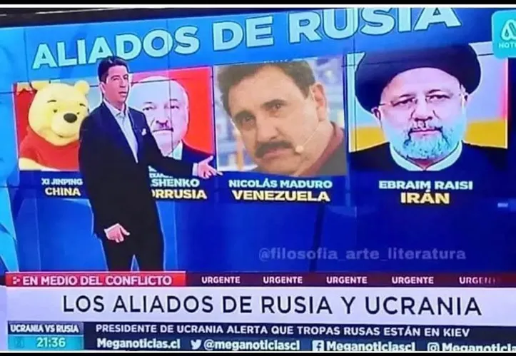 Montagem mostra Ratinho no lugar de Nicolás Maduro e Ursinho Pooh ao invés de Xi Jinping