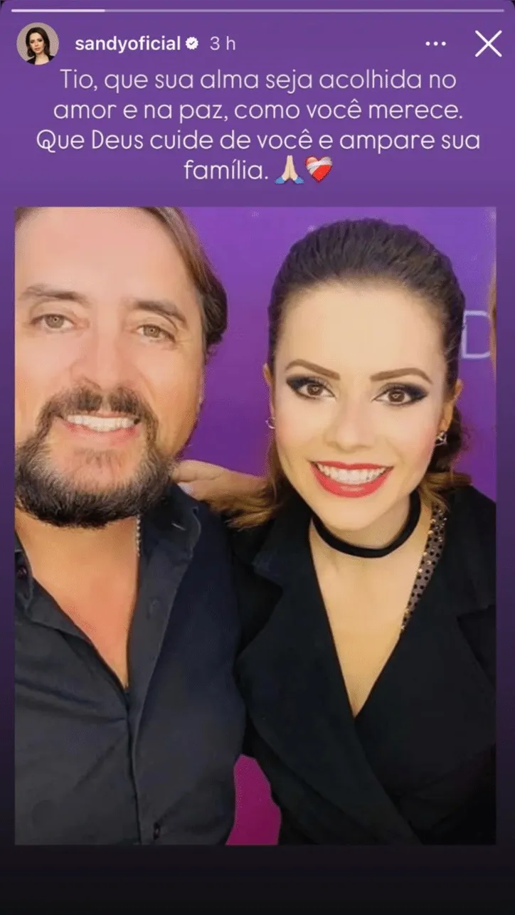 Post de Sandy nas redes sociais