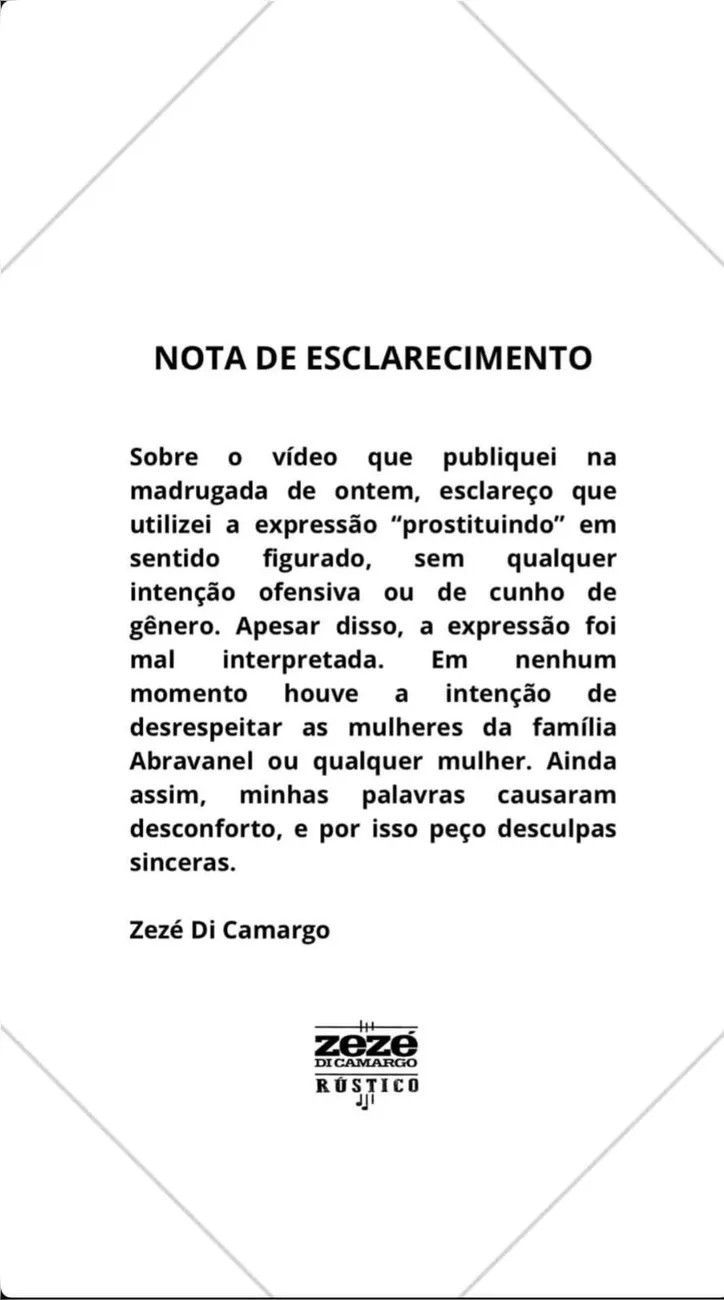 Imagem ilustrativa da imagem Zezé Di Camargo pede desculpas após polêmica com SBT