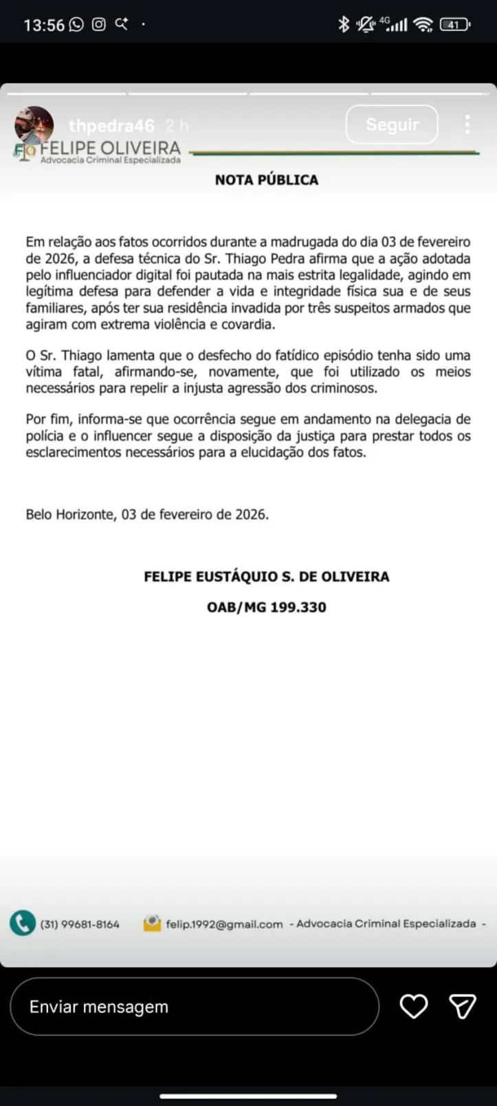 Imagem ilustrativa da imagem Influenciador digital reage a assalto e mata suspeito a tiros