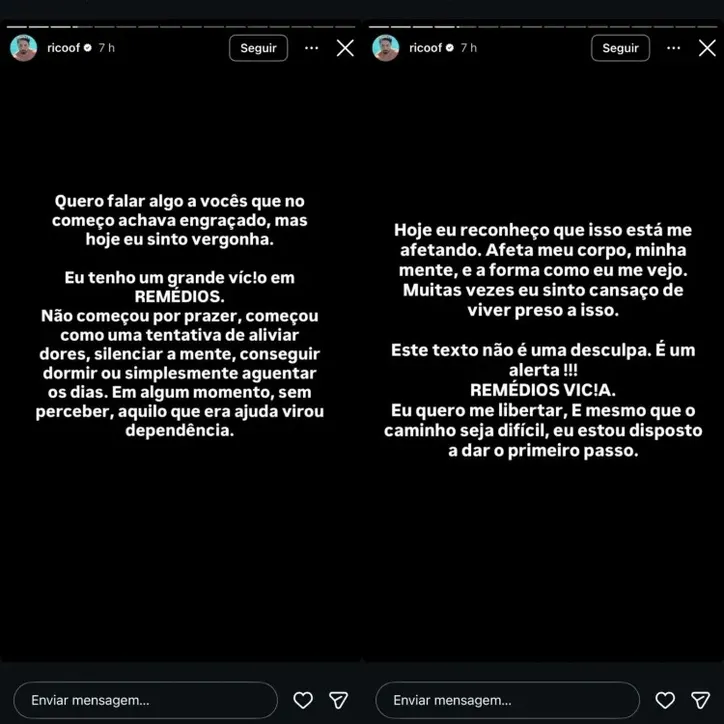 Post de Rico nas redes socias