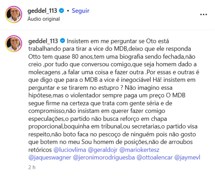 Imagem ilustrativa da imagem Lúcio Vieira Lima sobre vice de Jerônimo: "Não se negocia"