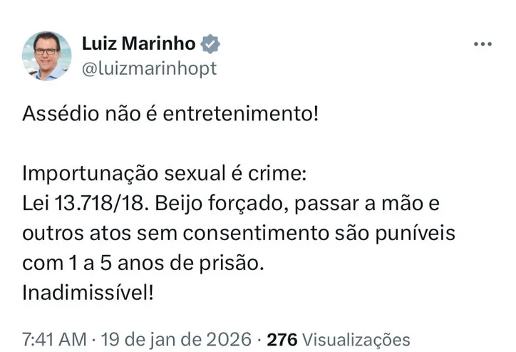 Imagem ilustrativa da imagem Ministro de Lula repudia assédio no BBB 26: “Não é entretenimento”