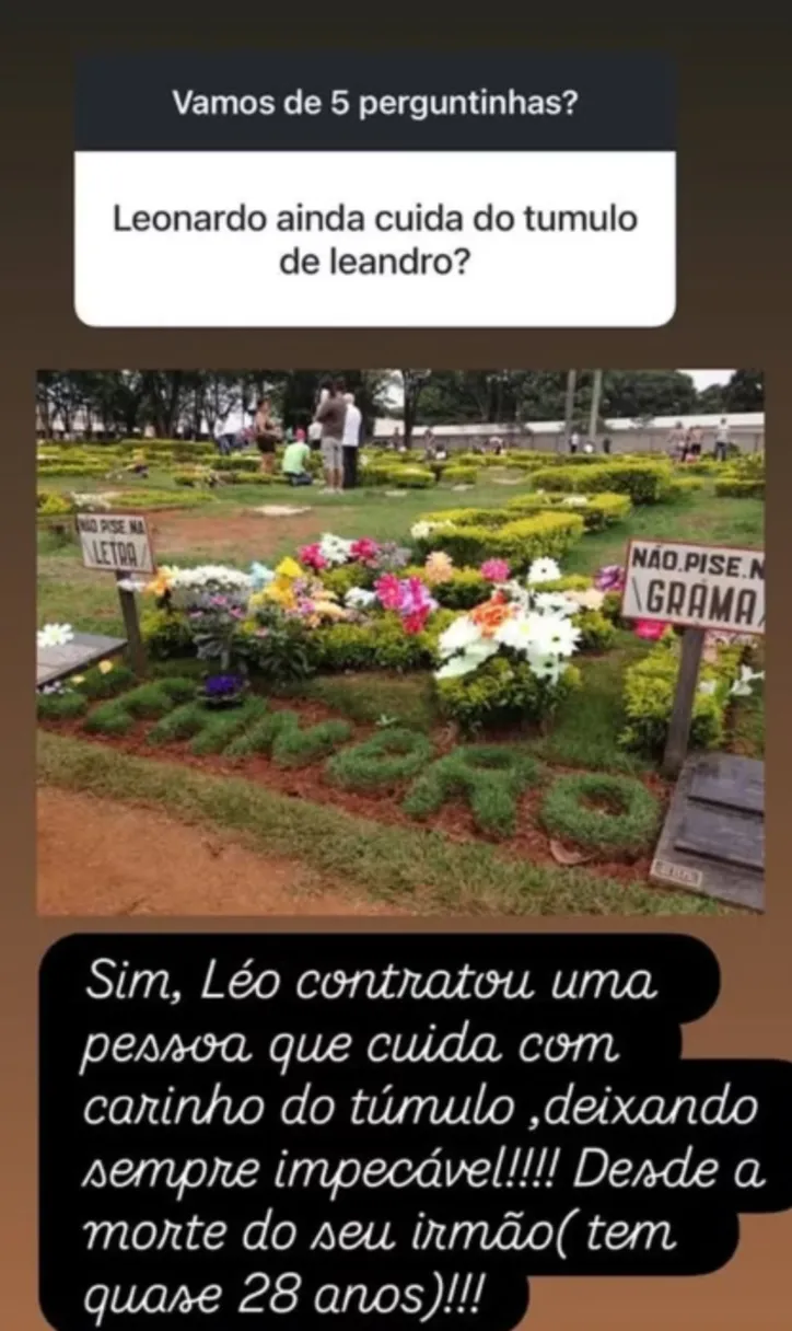 Poliana revela gesto de Leonardo com túmulo do irmão Leandro