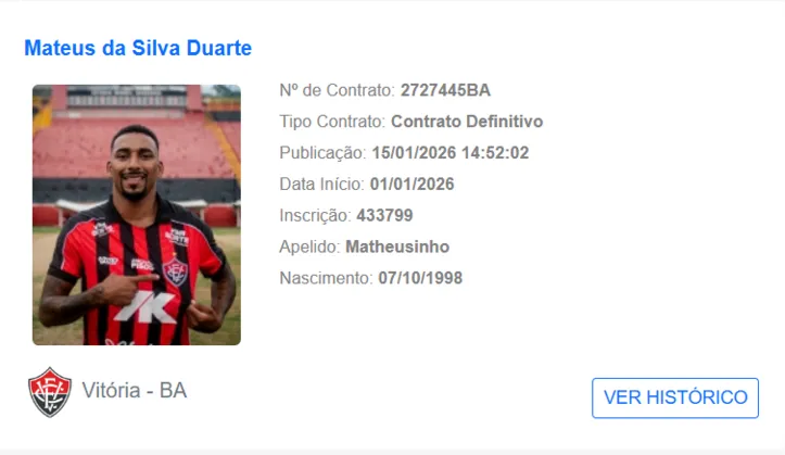 Contrato de Mateus Silva publicado no BID