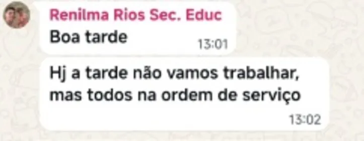 Mensagem da secretária Renilma, que é sobrinha do prefeito