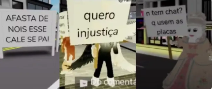 Usuários protestando no Roblox