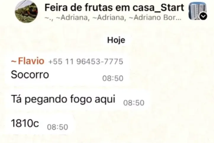 Mensagem enviada durante o incêndio