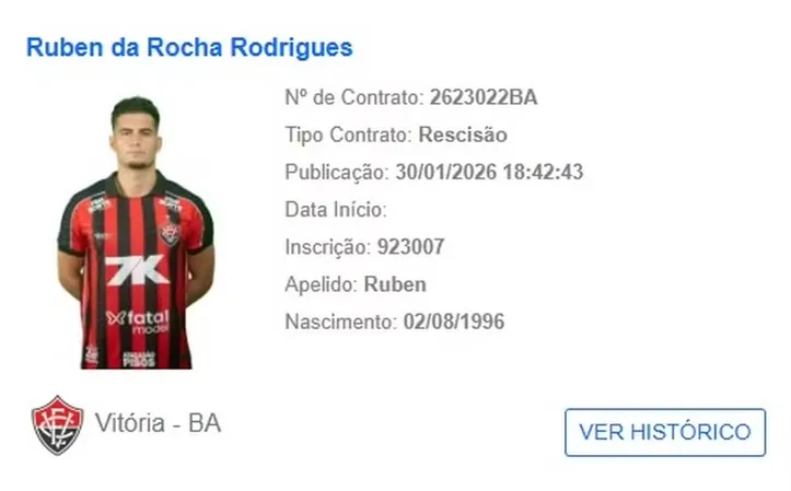 Recisão de Ruben Rodrigues é publicada
