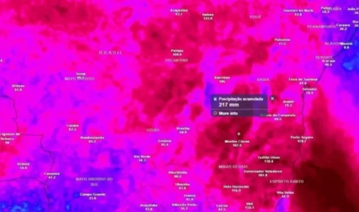 Diversas regiões do país podem acumular mais de 200 mm de chuva até domingo