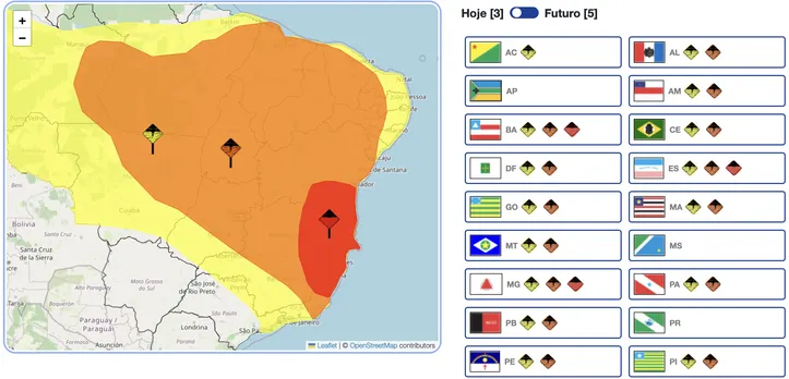 Chuvas intensas e ventos de até 100 km/h